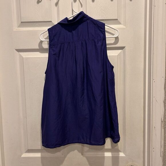 JCP Silk Blend Sleeveless Button-up Shirt Royal Blue Collared Women's Large - Picture 6 of 6